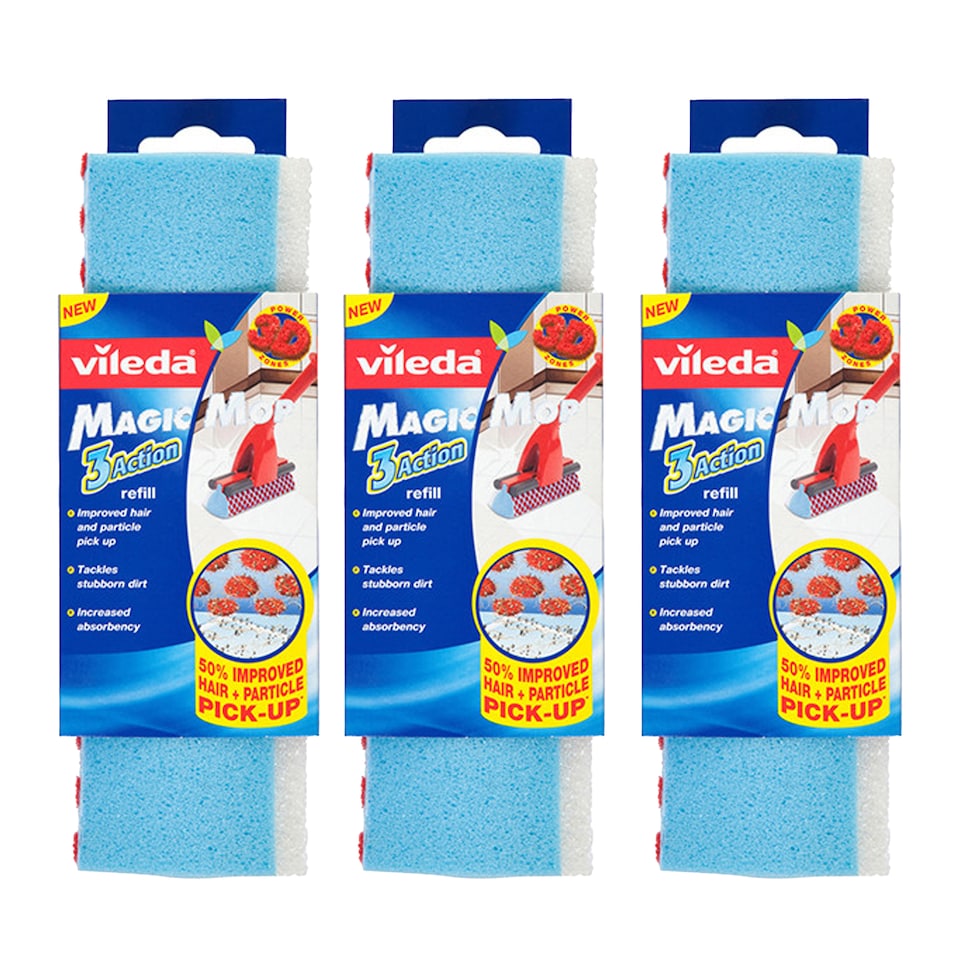 image 1 of Vileda Magic Mop Refill Sponge Floor Cleaning Replacement Head Hard Floors Pack of 3
