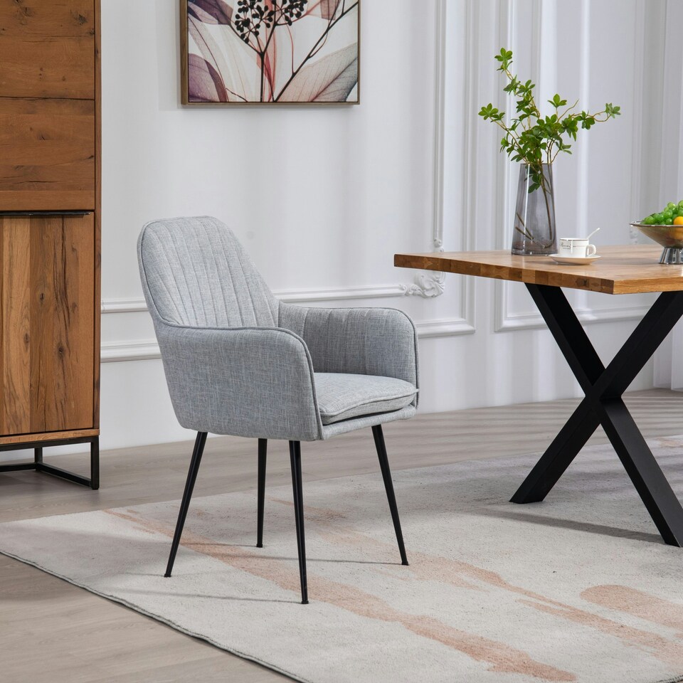 image 1 of Set of 2 Carrara Fabric Dining Chairs - Light Grey