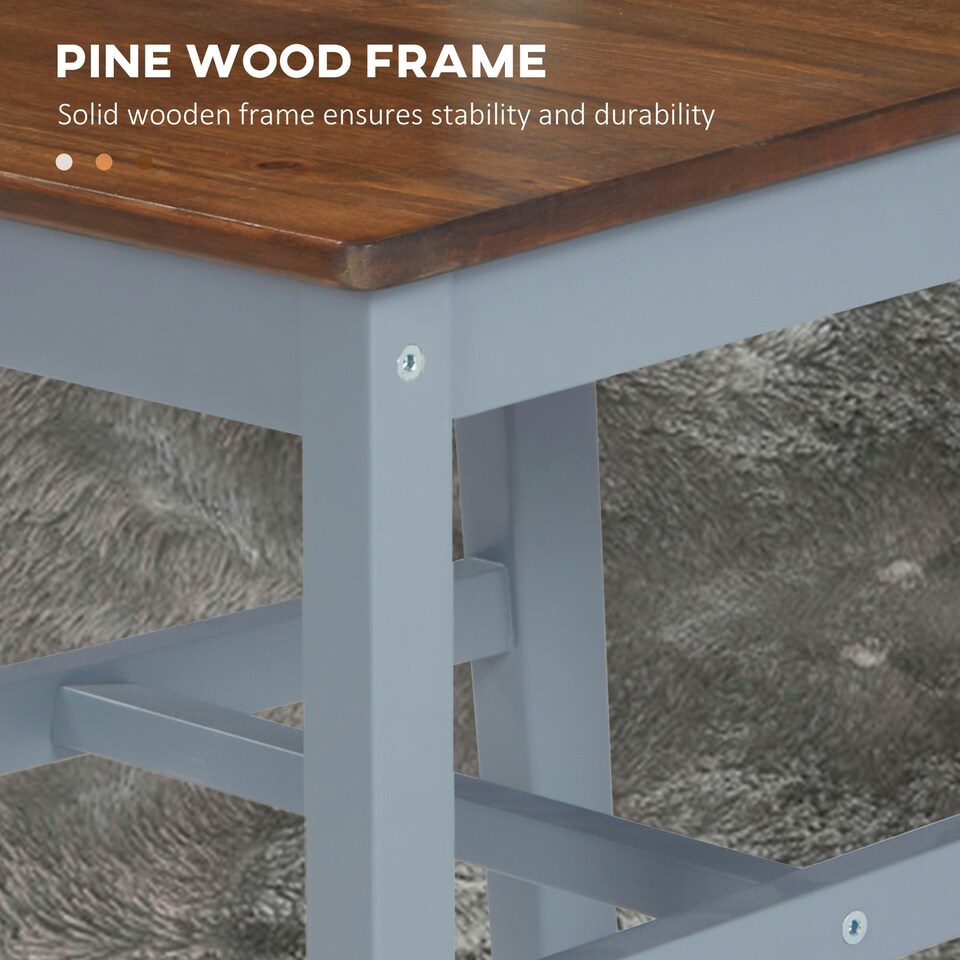 image 1 of HOMCOM Dining Chairs Set of 2, Pine Wood Frame, Slat Back for Kitchen Grey