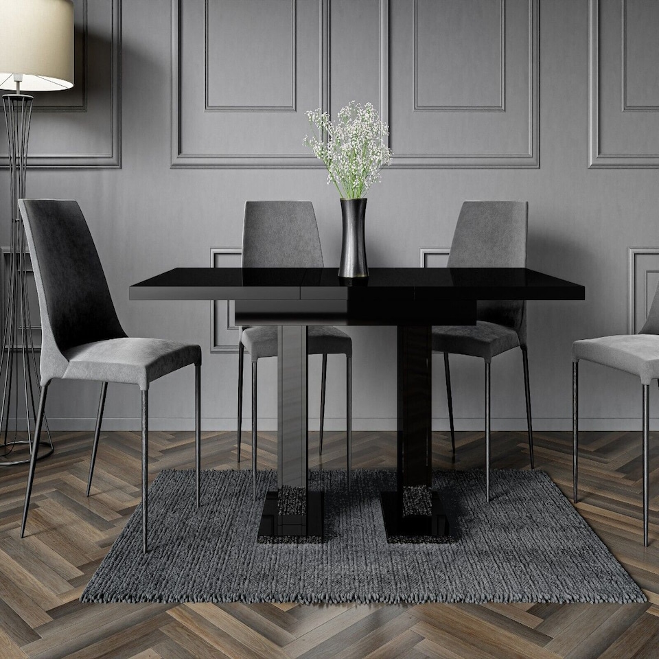 image 1 of Extendable Dining Table Modern Black Gloss Small Extending 4 6 8 Seater Dining Room Pillar Pedestal Leg GIA