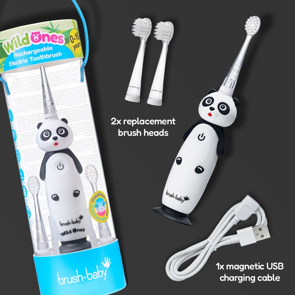 image 1 of Brush Baby WildOnes Panda Kids Electric Rechargeable Toothbrush