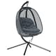 image 2 of Outsunny Outdoor Swing Chair with Thick Padded Cushion, Patio Hanging Chair with Metal Stand, Egg Chair with Foldable Basket, Cup Holder, for Indoor and Outdoor, Dark Grey | Grey | Dark Grey