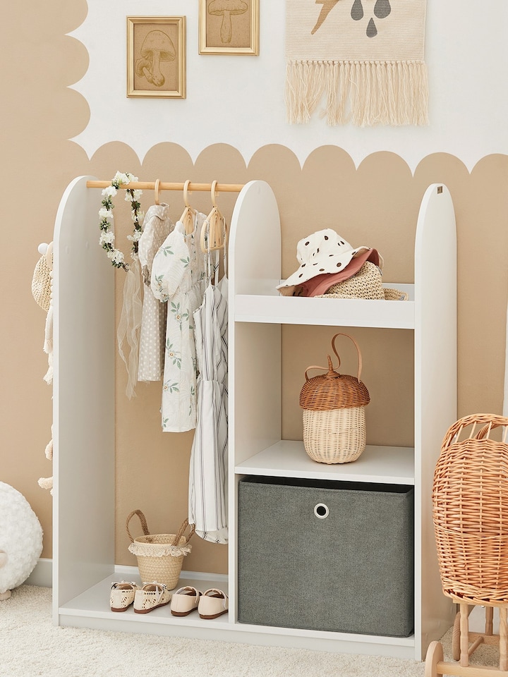 image 1 of SoBuy Kids Wardrobe with Hanging Rail, Storage Box & 3 Hooks, White, 38.2x13.8x42.5 inches, 22.5 kg - KMB40-W