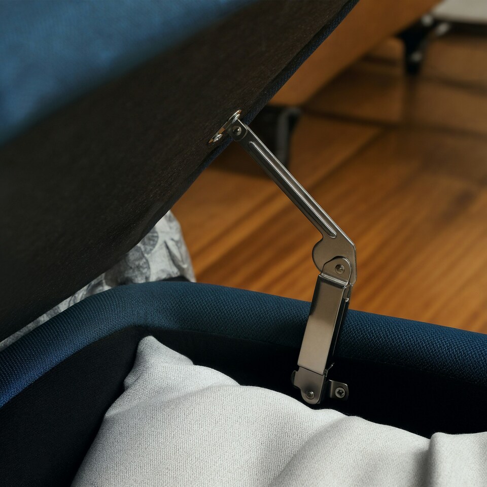 image 1 of HOMCOM Storage Ottoman Bench, Linen Fabric Footstool with Steel Legs Blue
