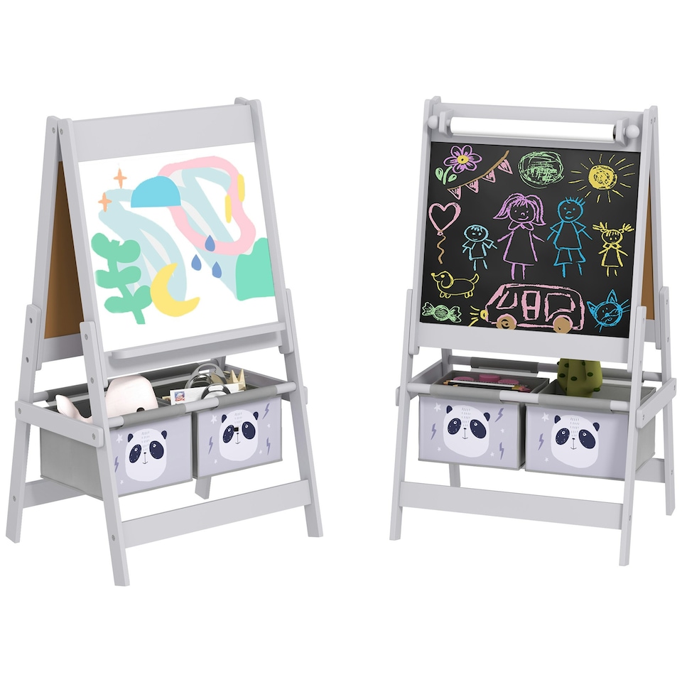 image 1 of AIYAPLAY Kids Easel with Paper Roll, 3 in 1 Art Easel Blackboard, Whiteboard 