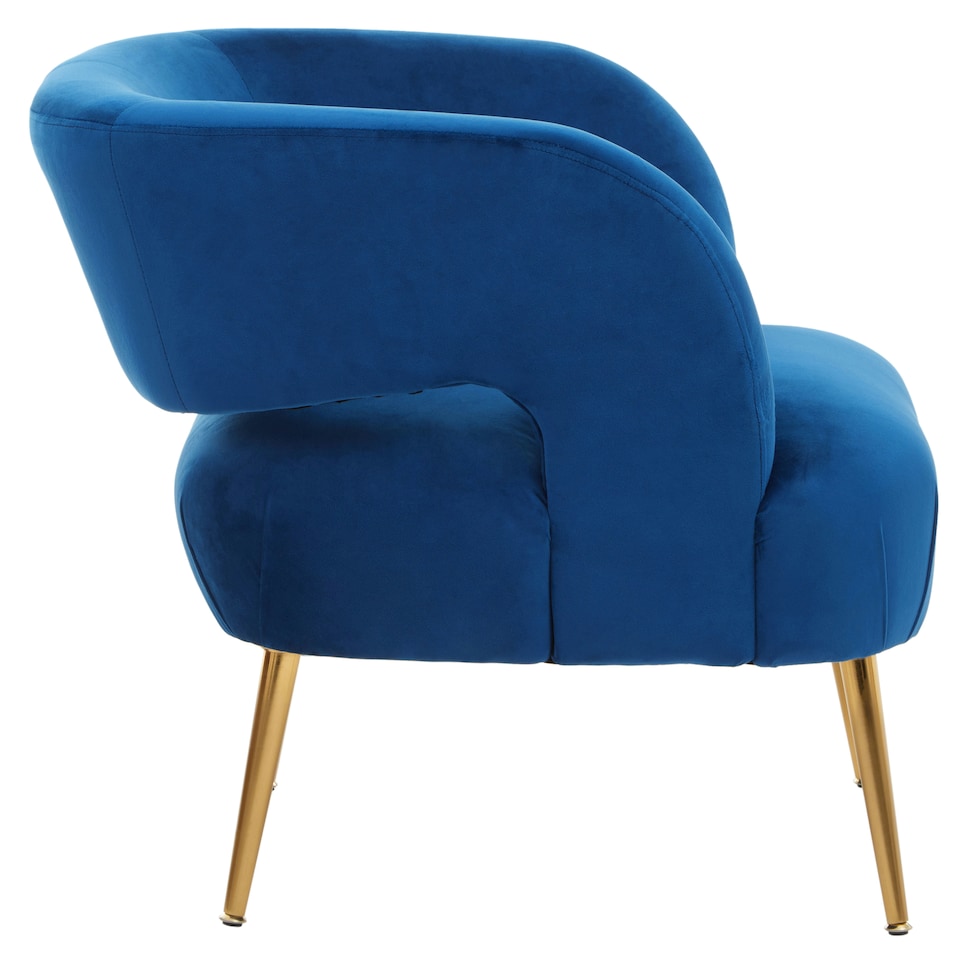image 1 of Interiors by Premier Blue Velvet Chair with Gold Finish Metal Legs, Backrest Dining Chair, Easy to Clean Armchair