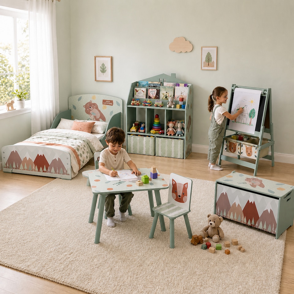 image 1 of AIYAPLAY Kids Easel with Paper Roll, Blackboard, Whiteboard, Storage, Green