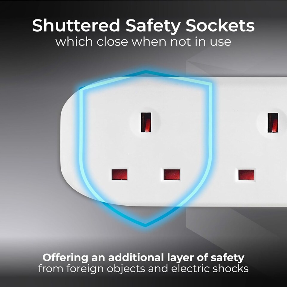 image 1 of Masterplug 4 Socket Extension Lead 2 Metre Cable Power Strip Wall Mountable Electrical Extension White