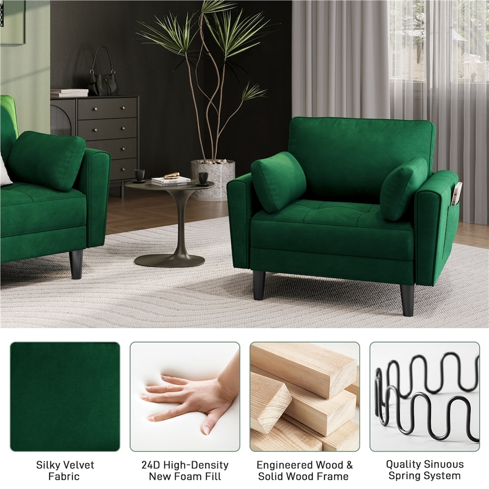 image 1 of Yaheetech Tufted Oversized Armchair | Green | One Size | 1