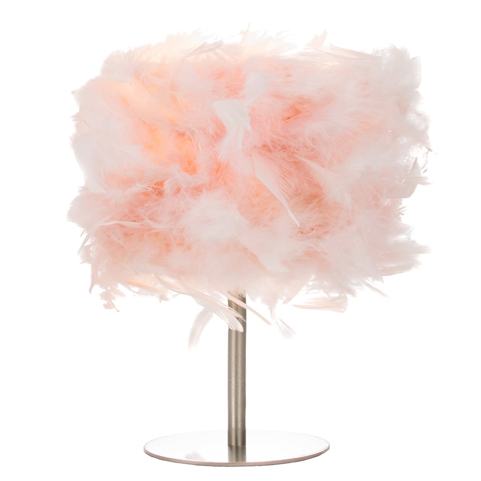 image 1 of Modern and Chic Real Pink Feather Table Lamp with Satin Nickel Base and Switch | Pink