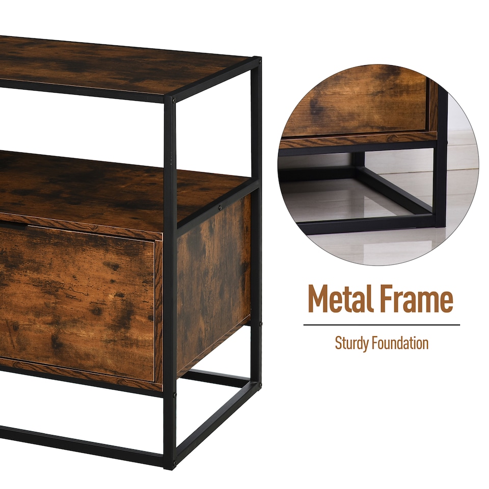 image 1 of HOMCOM Industrial-Style Side Table with Drawer Open Shelf Steel Frame Large Base Two-Tone Retro Stylish Home Furniture Bedroom Living Room | Black