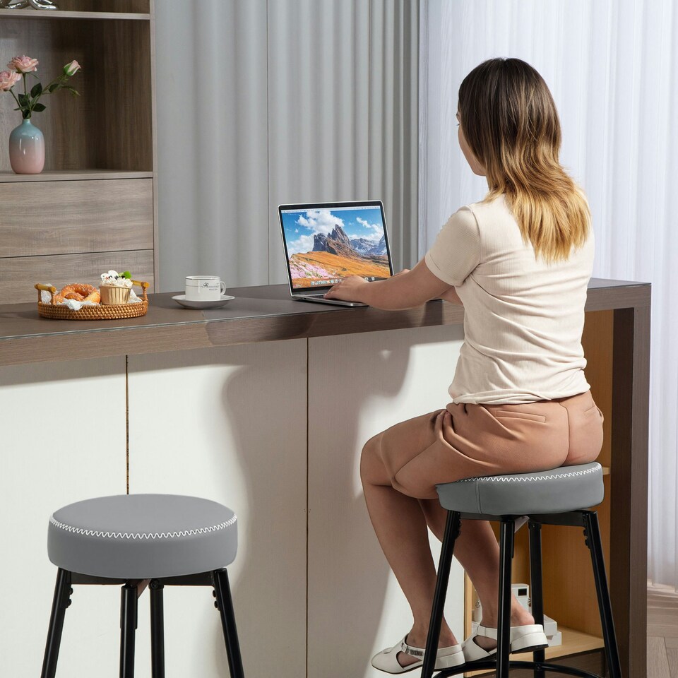 image 1 of HOMCOM Swivel Bar Stools Set of 2, PU Leather Barstools with Footrest Grey