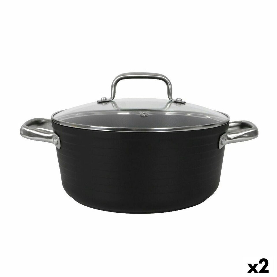 image 1 of Casserole with glass lid Quttin Spiral Ø 24 cm Toughened aluminium (2 Units) N/A
