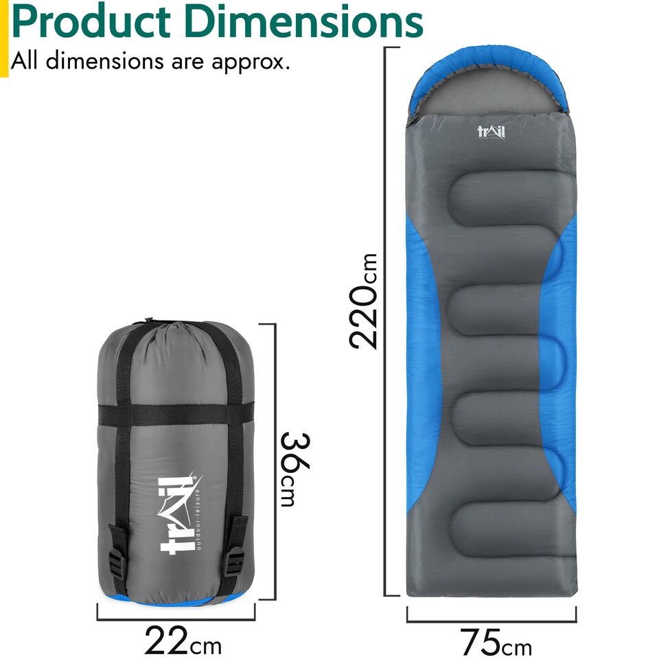 image 1 of Adult Sleeping Bag 3 Season Single Person Warm Hood Carry Bag Trail Alpine 250 | Blue | Single | 1