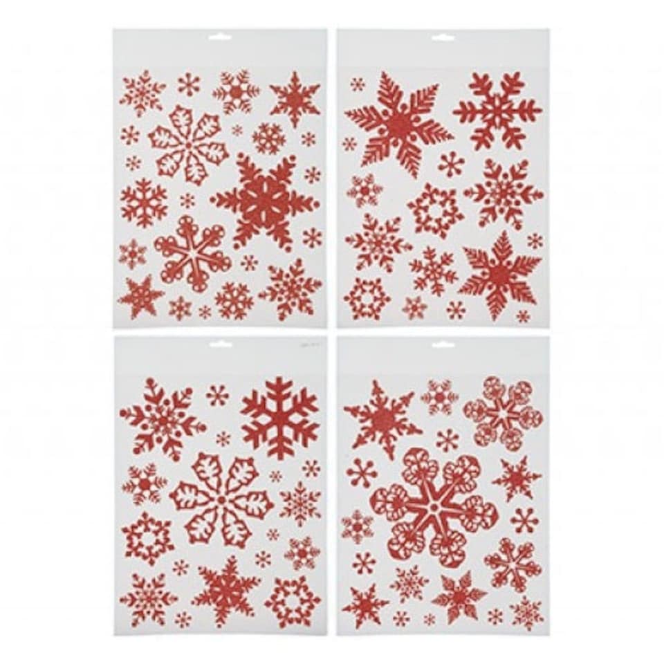 Red Glitter Snowflakes Christmas Stickers Window Decorations
