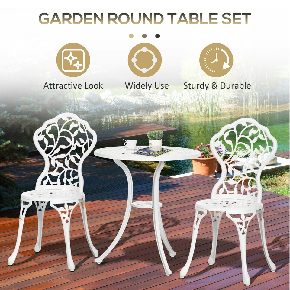 image 1 of Outsunny Aluminium Bistro Set Garden Coffee Table Chair Outdoor Dining