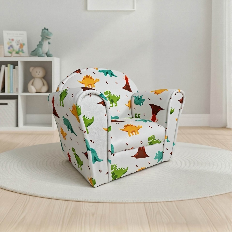 image 1 of Kids Mini Chair Dino - Boucle- L37 x W53 x H45 cm - White