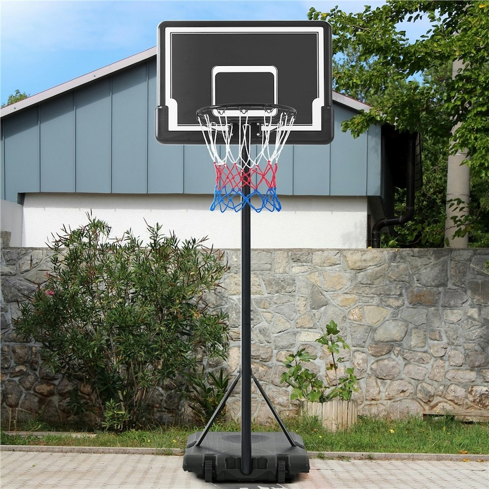 image 1 of Yaheetech PE Backboard Basketball Stand System w/ Wheels Black/White