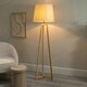 image 1 of ValueLights Lottie Natural Wood Tripod Floor Lamp with Beige Fabric Tapered Shade and LED Bulb