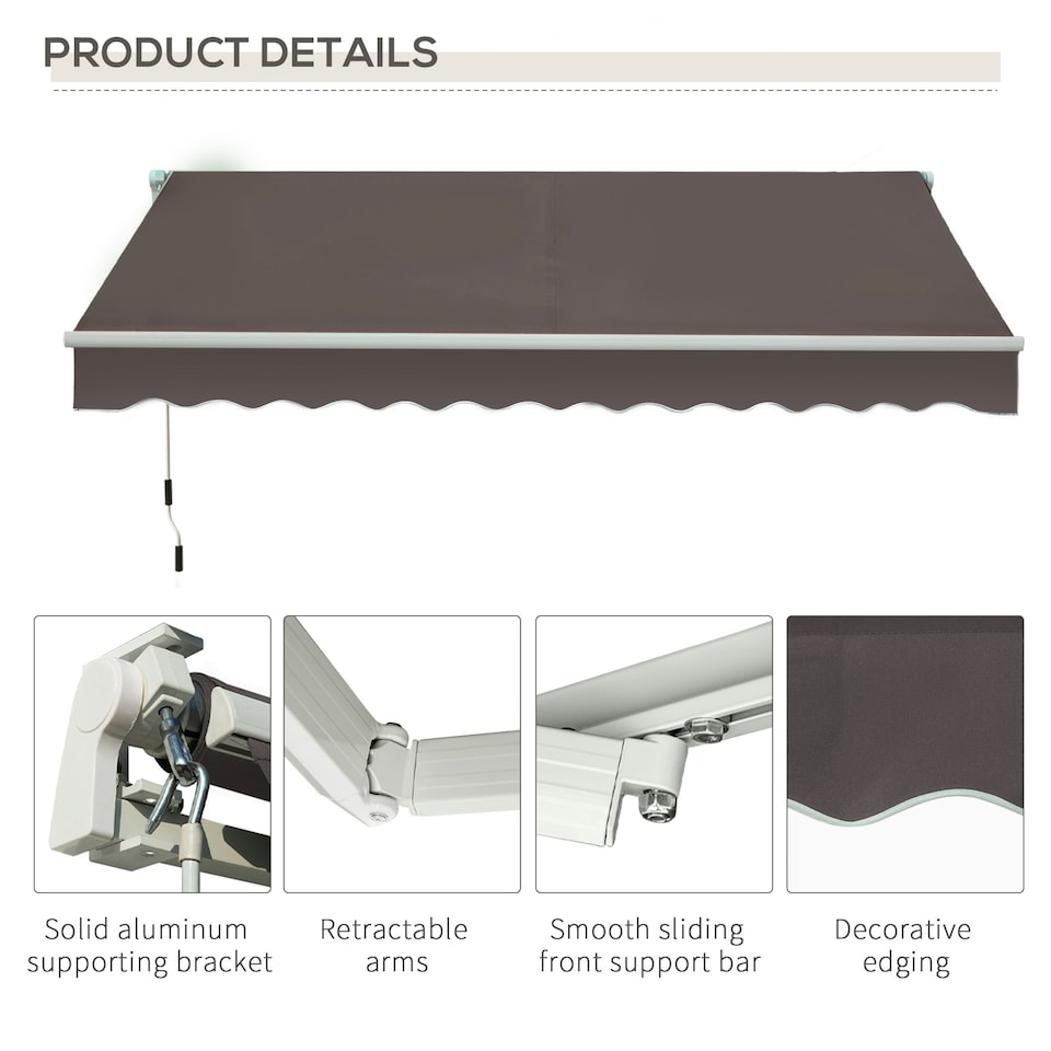 image 1 of Outsunny Manual Retractable Awning Garden Shelter Canopy 3 x 2m Grey