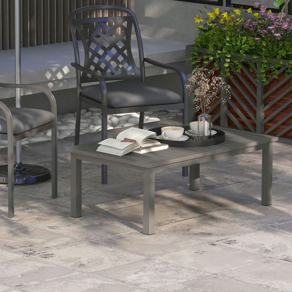 image 1 of Outsunny Aluminium Outdoor Coffee Table Patio Table with Grain Effect