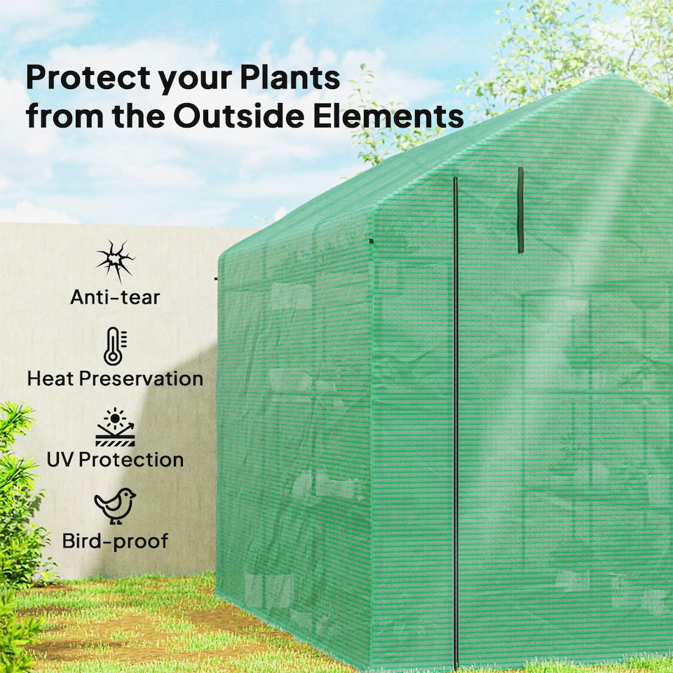 image 1 of Outsunny Walk-in Garden Greenhouse Shelves Polytunnel Steeple Grow House