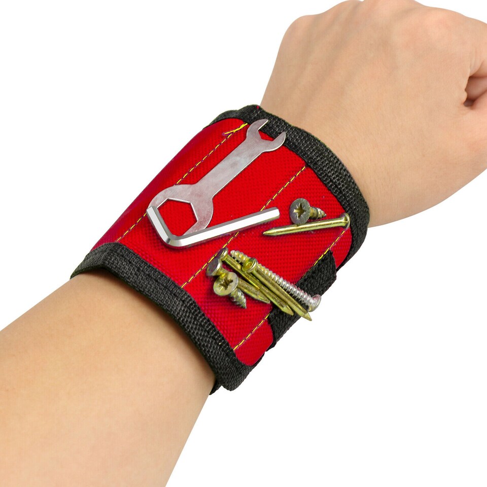 image 1 of Magnetic Wristband Tool Holder with Strong Magnets Adjustable DIY Tool Belt for Holding Screws Nails Nuts Washers Drill Bits