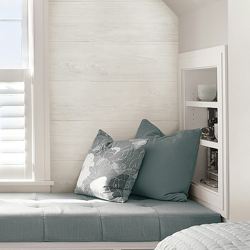 image 1 of NuWallpaper NU2494 Reclaimed Shiplap Peel & Stick Wallpaper, White Multi