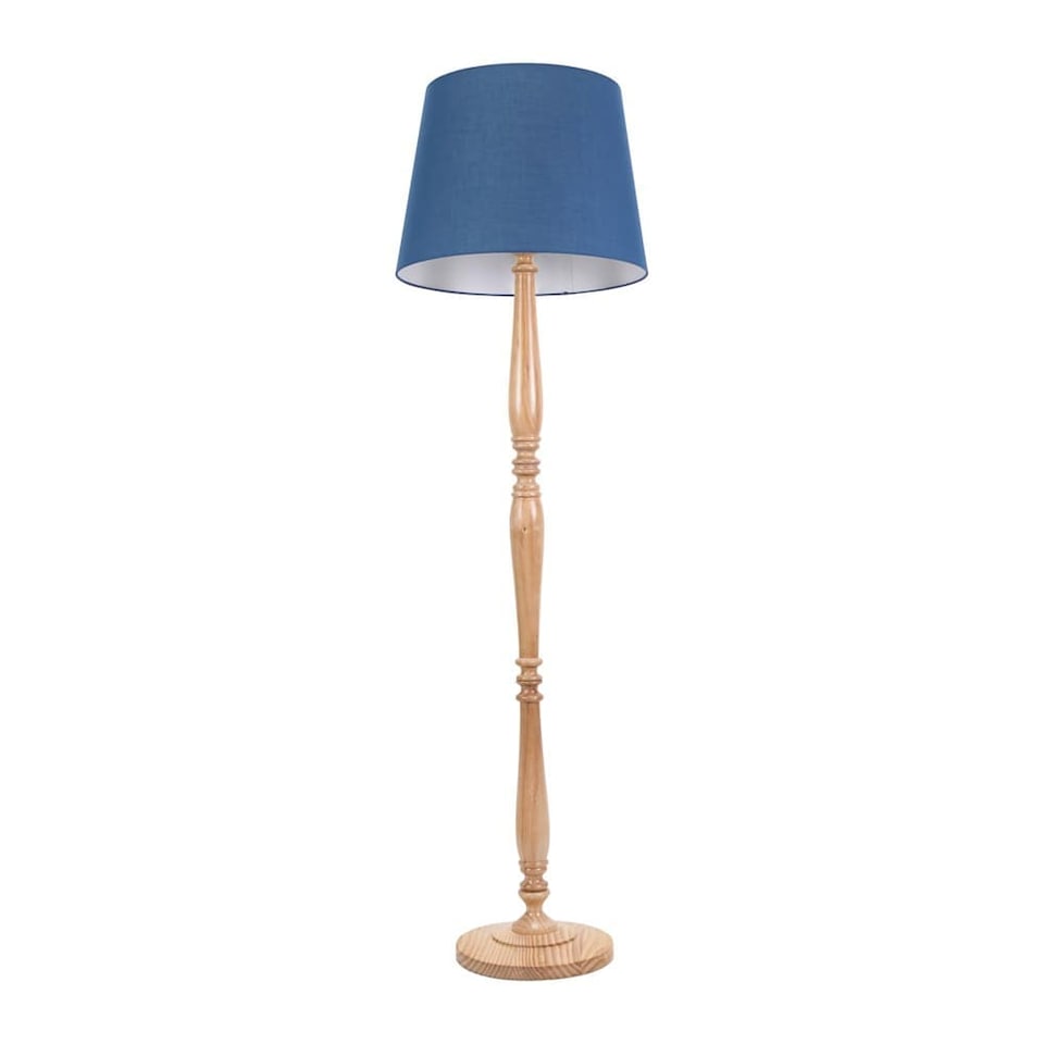 image 1 of ValueLights Victoria Light Wood Floor Lamp Navy Blue Taper Shade | Brown | Navy
