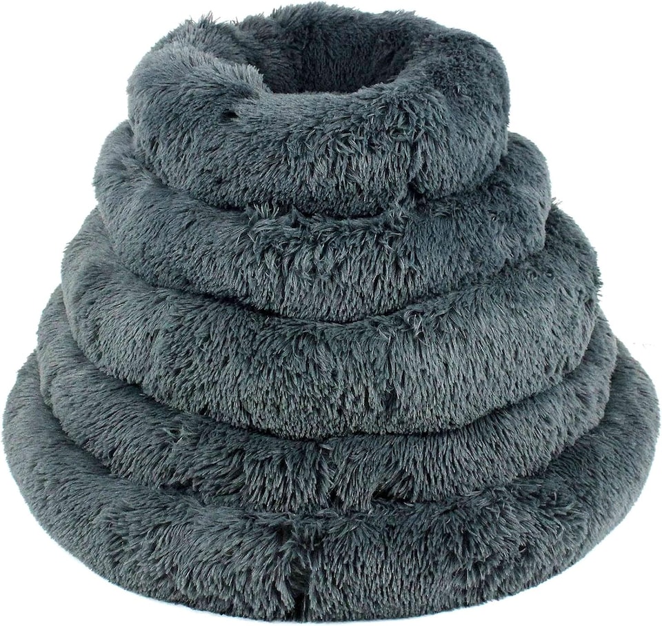 image 1 of Actiaspet Fluffy Donut Pet Bed Washable Dog & Cat Bed Multiple Sizes (Dark Grey, Extra Large)
