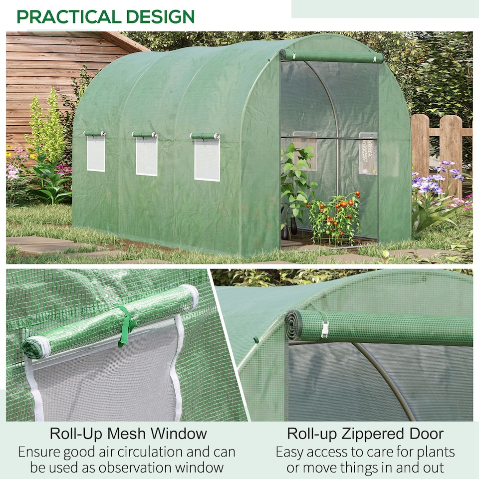 image 1 of Outsunny Polytunnel Walk-in Garden Greenhouse with Zip Door and Windows 3 x 2M