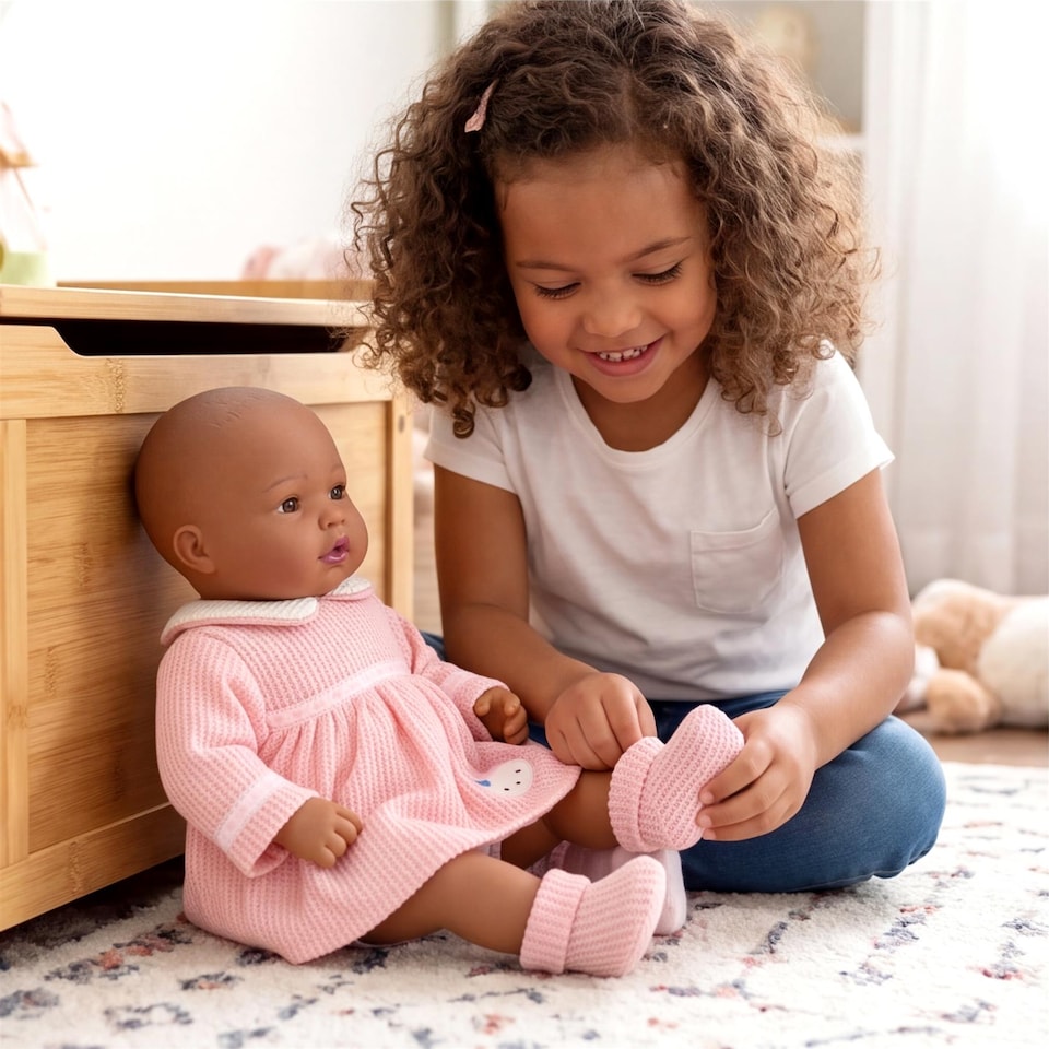 image 1 of BiBi Doll Reborn Baby Girl Clothes Set Pink Bunny Dress Outfit for 20 inch Dolls