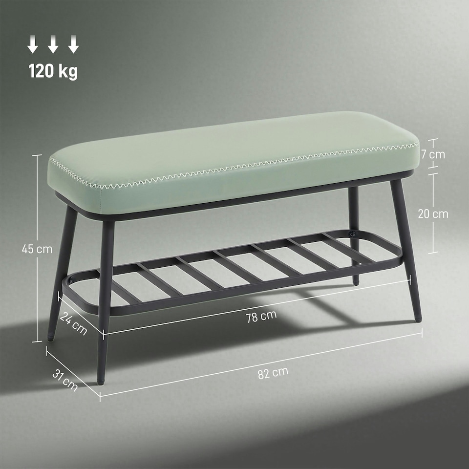 image 1 of HOMCOM Shoe Bench, PU Leather Shoe Storage Bench for Entryway, Green Green | Black