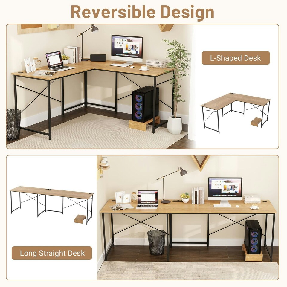 image 1 of COSTWAY Reversible L-Shaped Desk Corner Computer Desk N/A