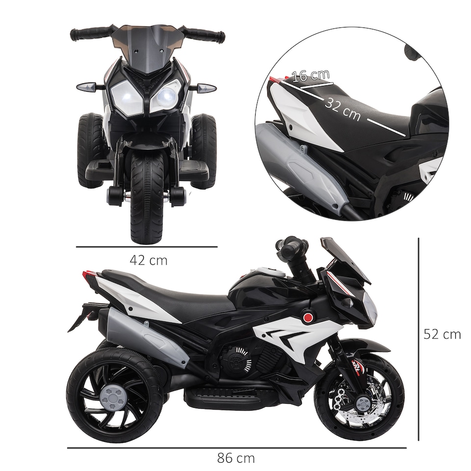 image 1 of HOMCOM Kids Electric Motorcycle with 3 Wheels, Headlight, Music, Horn, Black