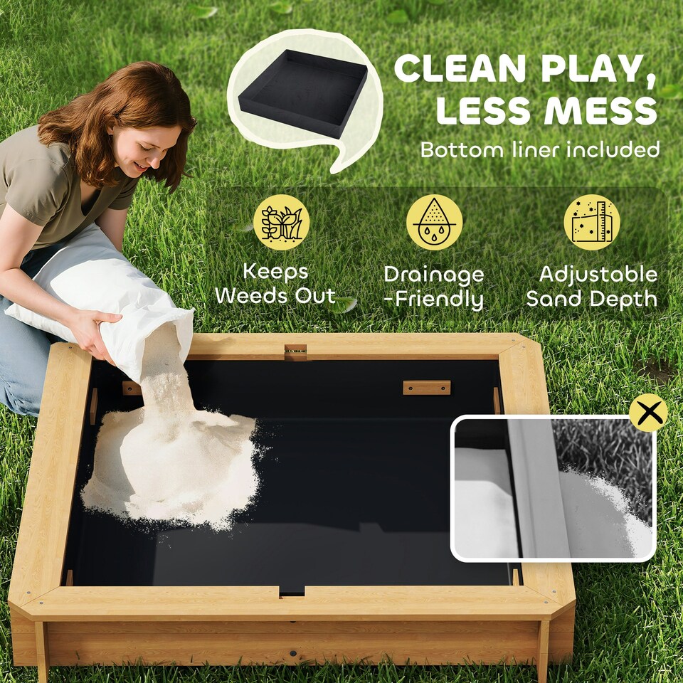 image 1 of Outsunny Kids Square Wooden Sandpit, Children Sandbox Outdoor Playset