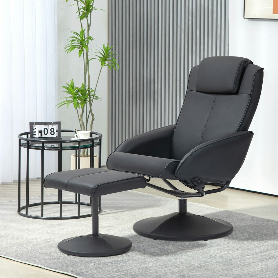 image 1 of HOMCOM Swivel Armchair with Footstool and Adjustable Backrest Black