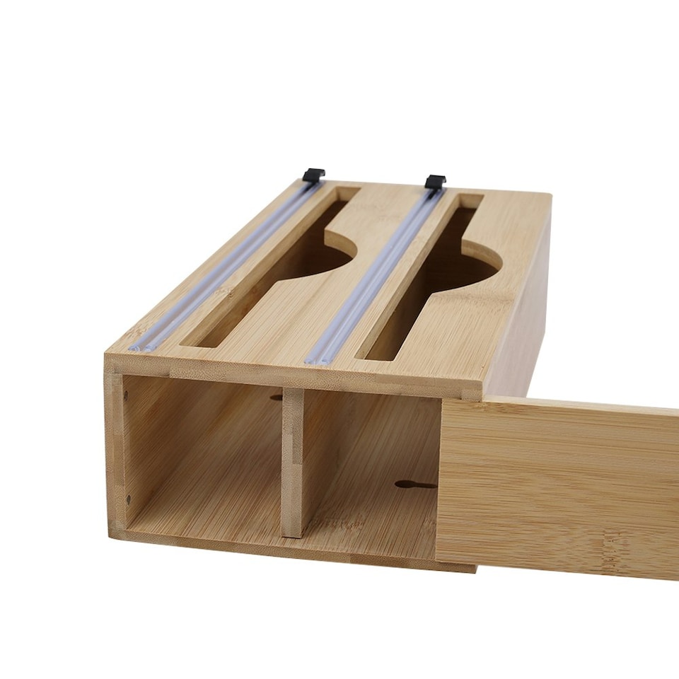 image 1 of Living and Home 2-tier Wall Mounted Bamboo Wrap Dispenser with Cutters