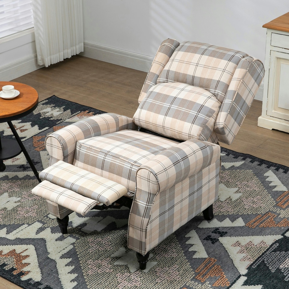 image 1 of HOMCOM Recliner Chair for Living Room Wingback Chair with Padded Armrest Khaki