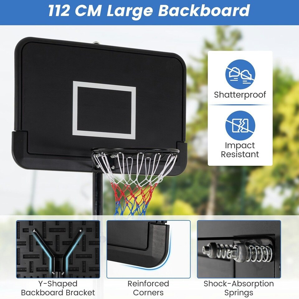 image 1 of COSTWAY Adjustable Portable Basketball Hoop Goal System Black | Standard