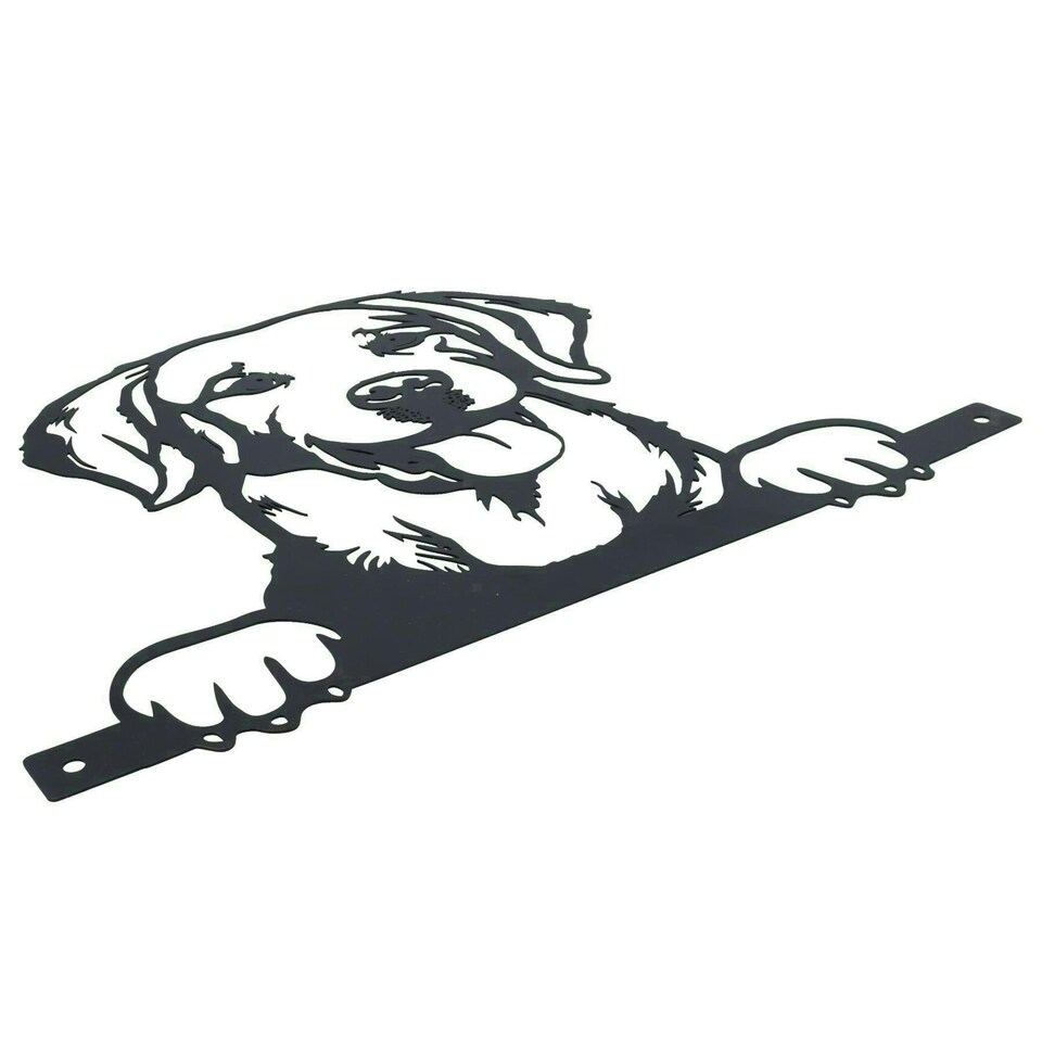image 1 of Black Metal Peeking Retriever Silhouette with Fixing Plate Garden Ornament Gift