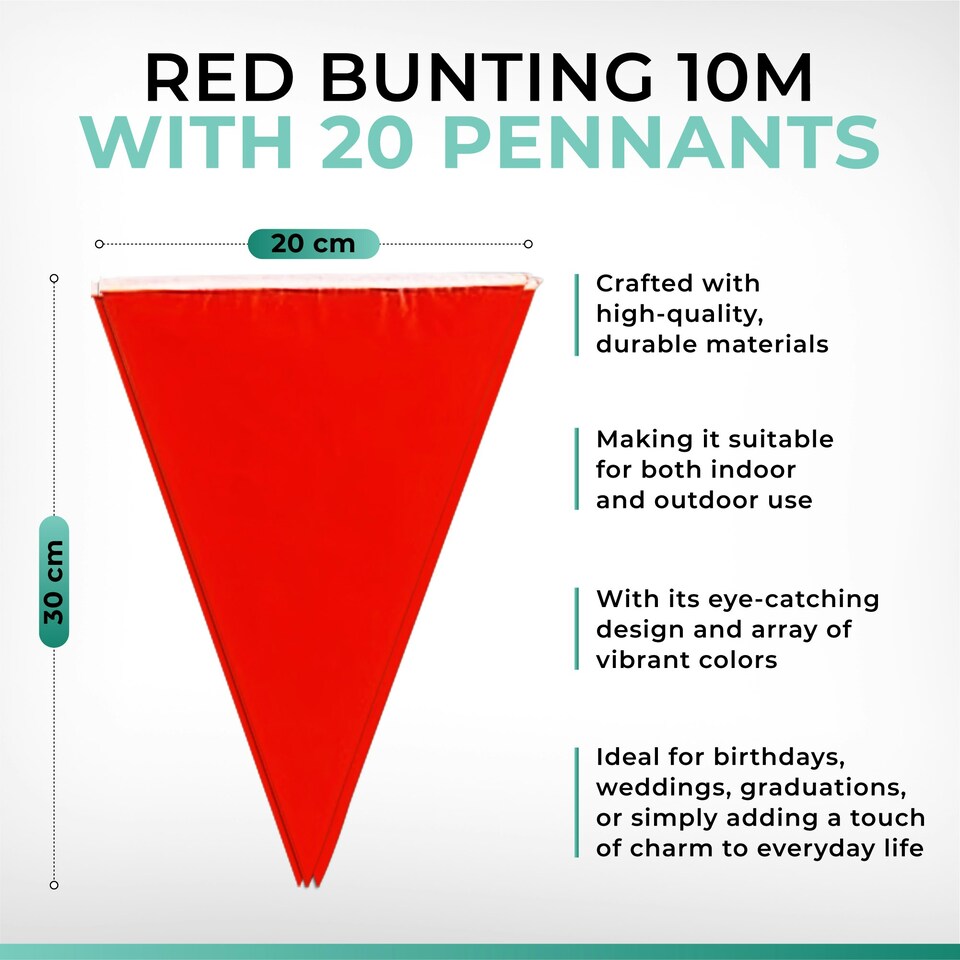 image 1 of Red Colour Red Bunting 10m with 20 Pennants