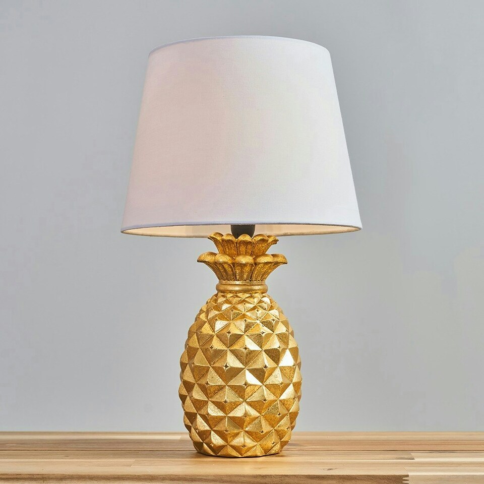 image 1 of ValueLights Pair Of Contemporary Pineapple Design Gold Effect Table Lamps With White Shades