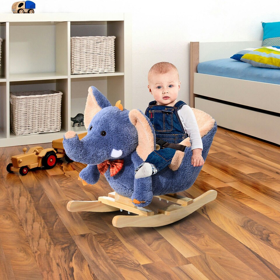 image 1 of HOMCOM Rocking Horse Ride on Toy Seat Belt Safety Toddler Elephant Music