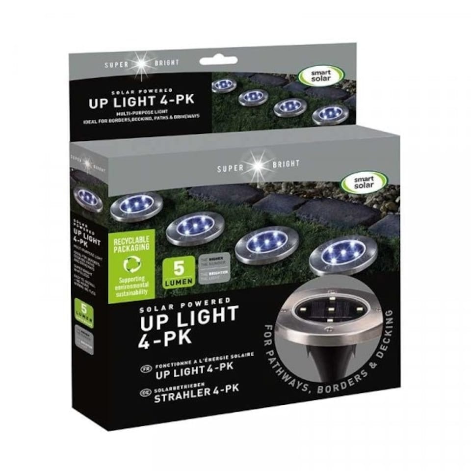image 1 of 4x Solar Powered Up Ground Light | Chrome | 1