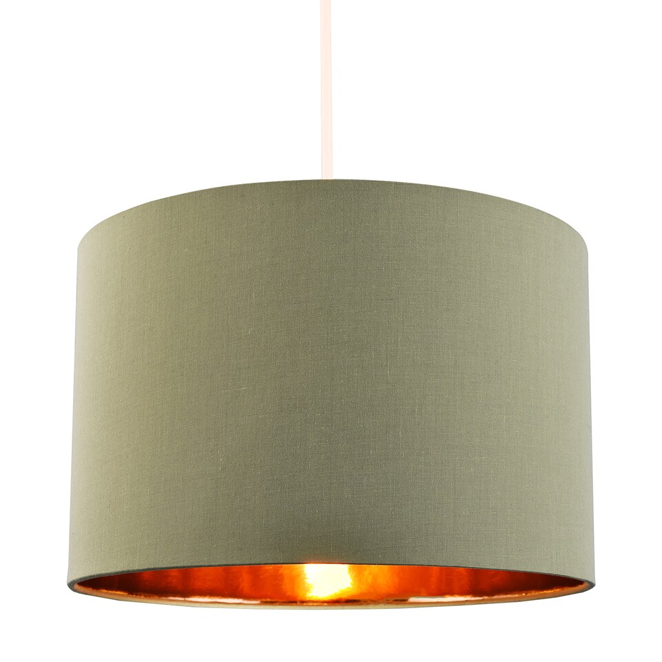 image 1 of Contemporary Olive Cotton 12 Inch Table-Pendant Lamp Shade with Shiny Copper Inner | Green