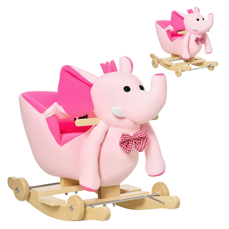 image 1 of HOMCOM 2-in-1 Baby Rocking Horse Ride On Elephant W/ Wheels Music, Pink
