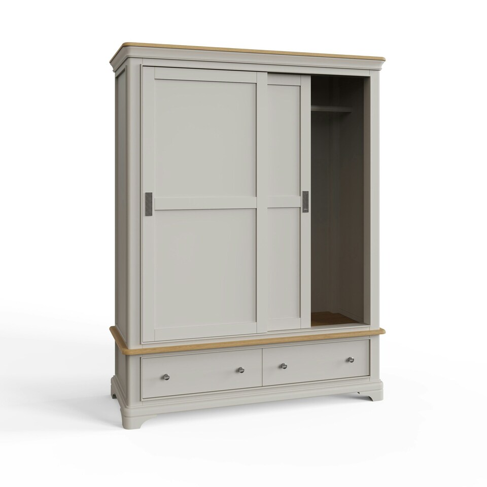 image 1 of Faire 150cm Sliding Combination Wardrobe in Dove Grey with Oak Top Grey
