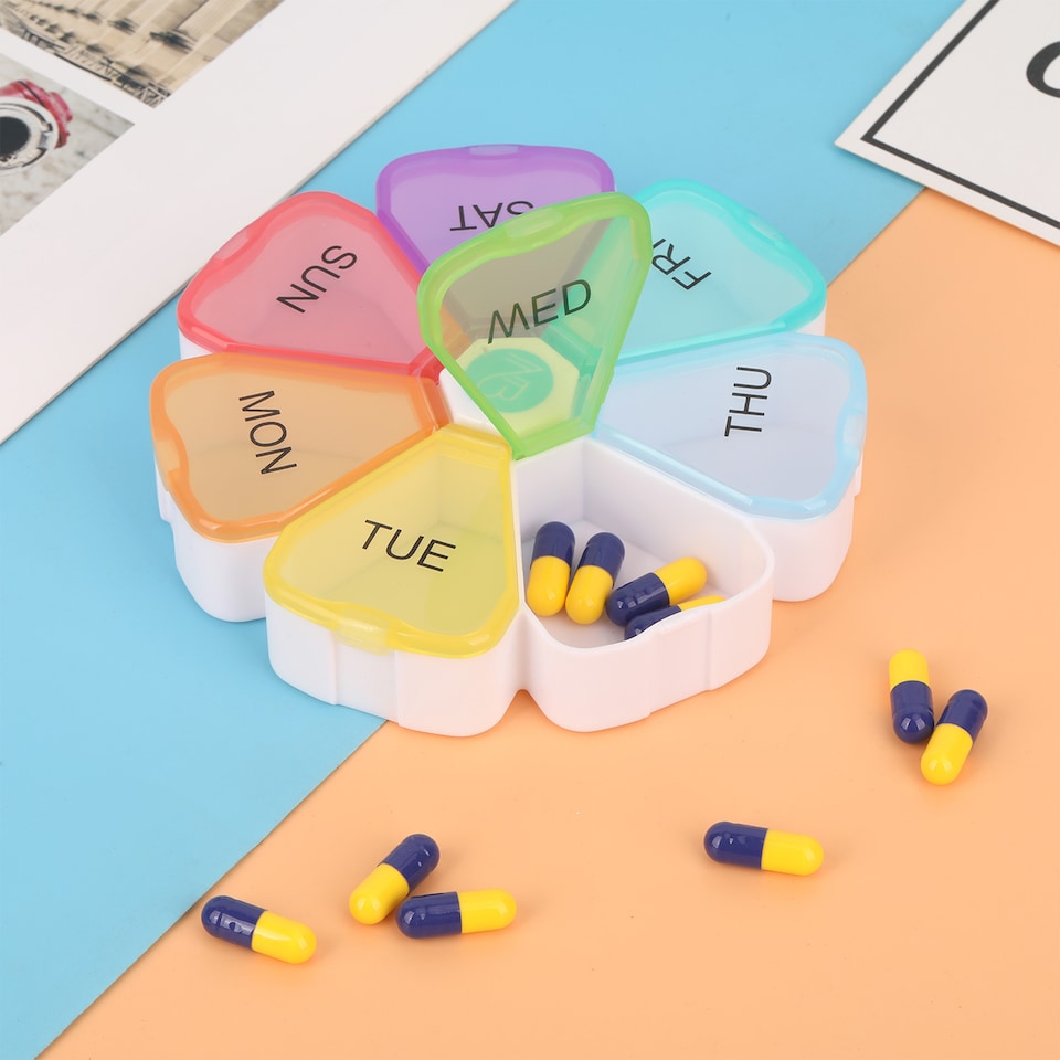 image 1 of Rainbow Weekly Pill Box, Pill Organiser with Weekday Labels