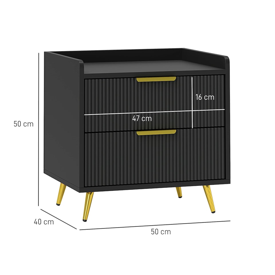 image 1 of HOMCOM Bedside Table with 2 Drawers for Bedroom, Living Room, Black